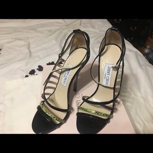 Black patent leather. Used one time.